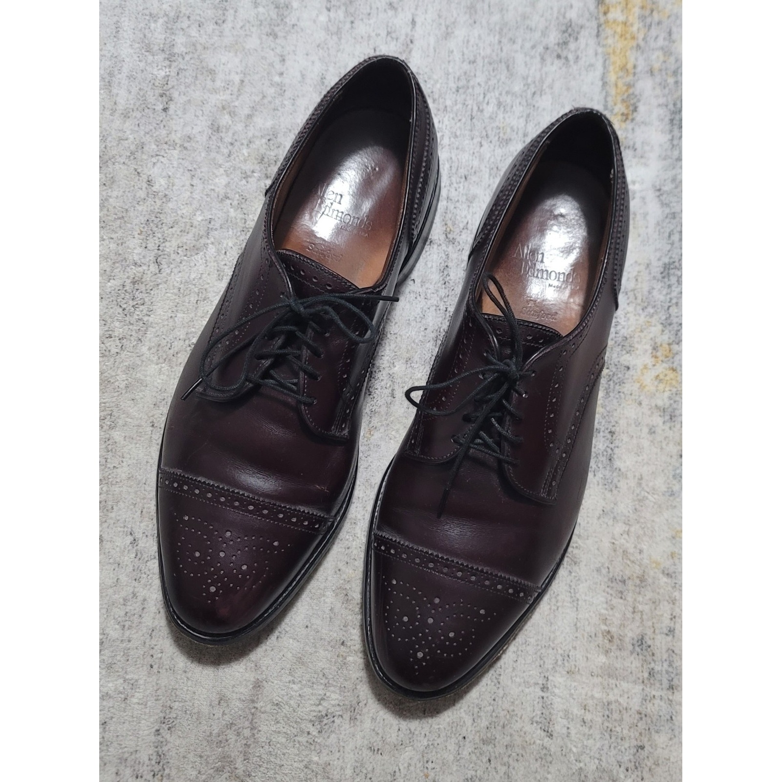 Allen Edmonds Mens Sanford 5277 Burgundy Brogue Dress Cap Toe Shoes Size 10.5 E
